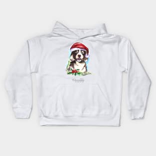 Cute Dog Wearing Christmas Hat Kids Hoodie